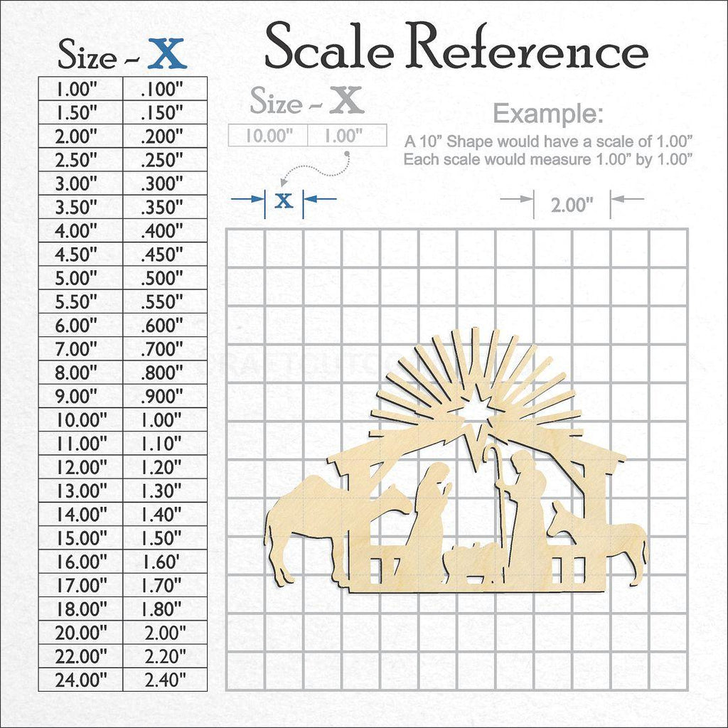 A scale and graph image showing a wood Nativity Set craft blank