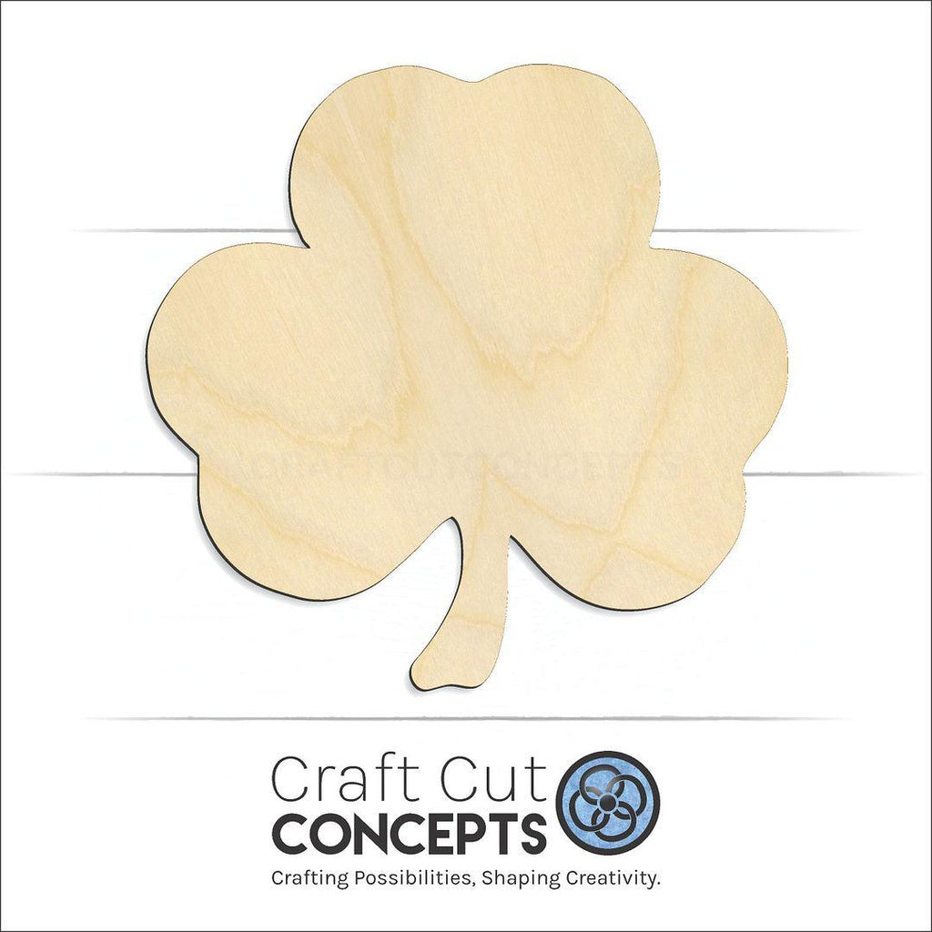 Craft Cut Concepts Logo under a wood Three Leaf Clover craft shape and blank