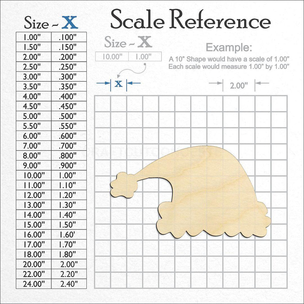 A scale and graph image showing a wood Christmas Santa Hat craft blank