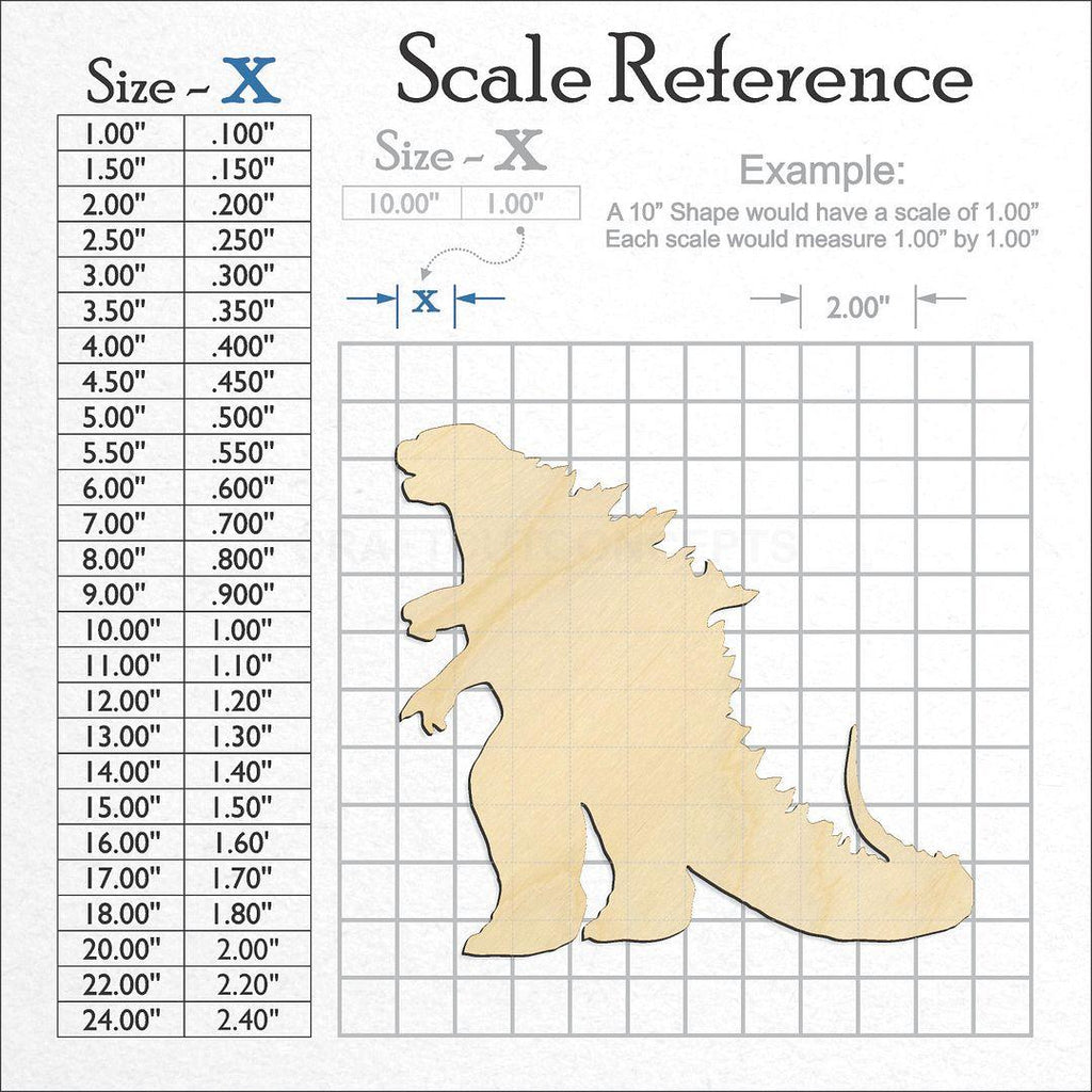 A scale and graph image showing a wood Godzilla craft blank