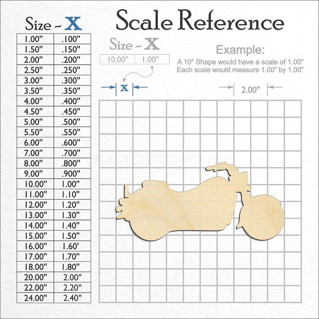 A scale and graph image showing a wood Motor Cycle craft blank