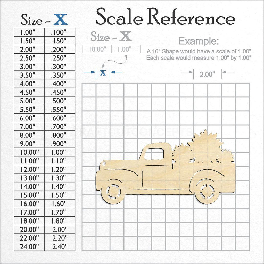 A scale and graph image showing a wood Old Truck with SunFlowers craft blank