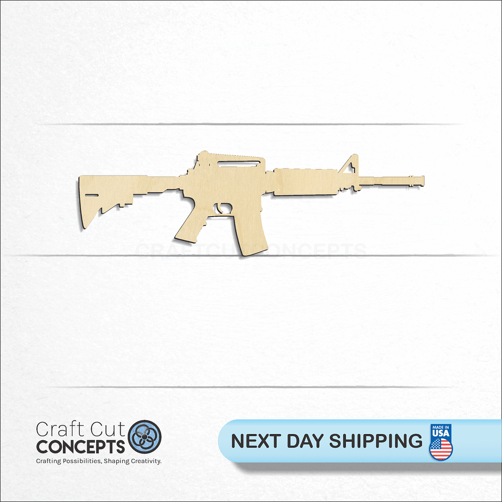 Craft Cut Concepts logo and next day shipping banner with an unfinished wood AR15 craft shape and blank