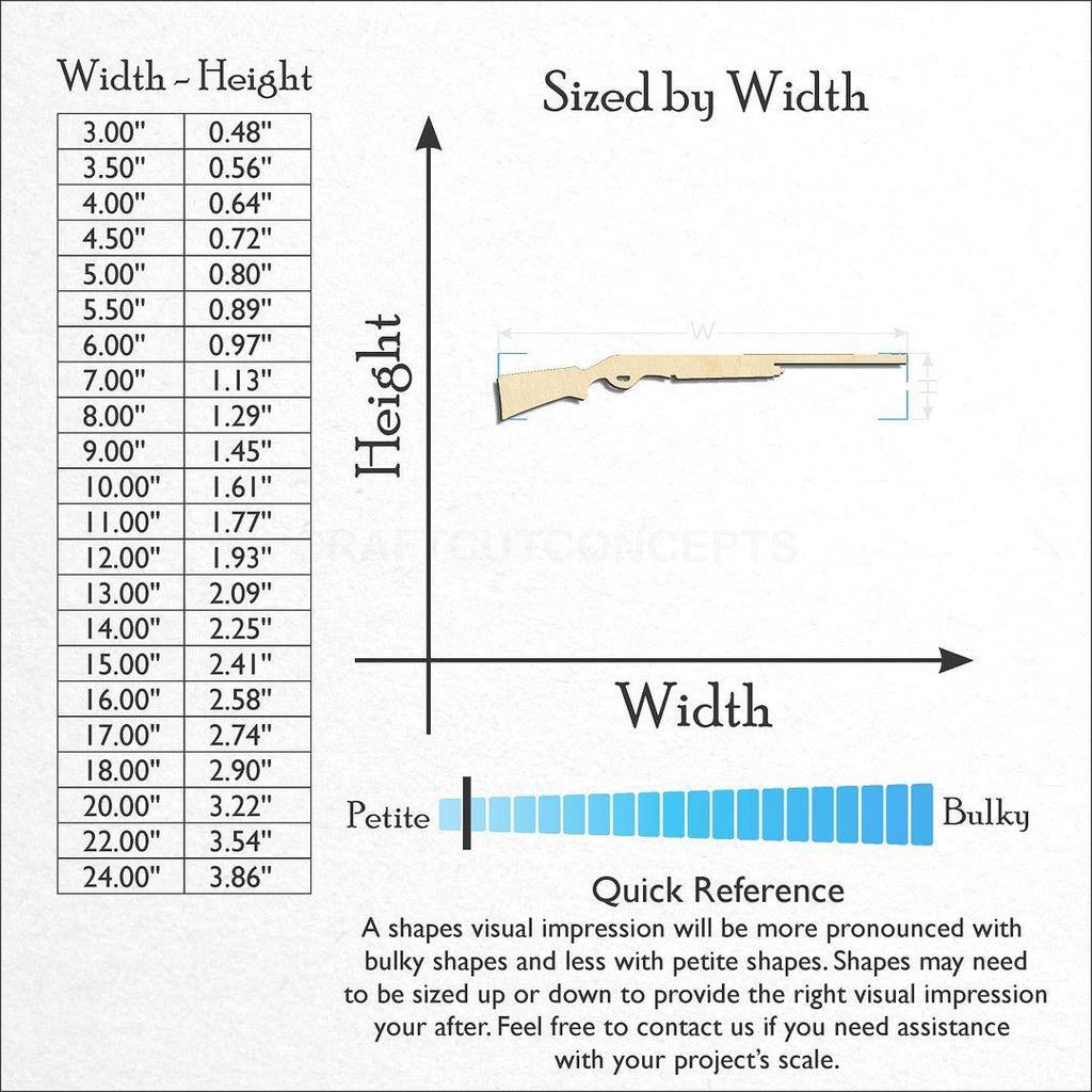 Sizes available for a laser cut Shotgun craft blank