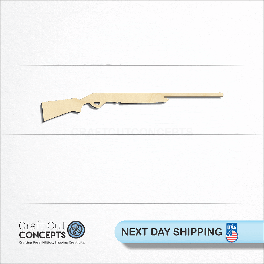 Craft Cut Concepts logo and next day shipping banner with an unfinished wood Shotgun craft shape and blank