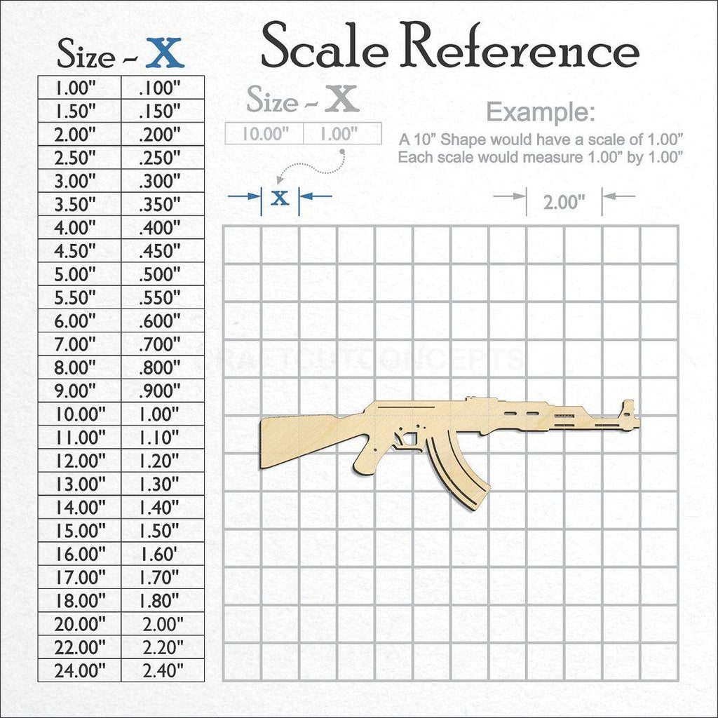 A scale and graph image showing a wood AK-47 craft blank