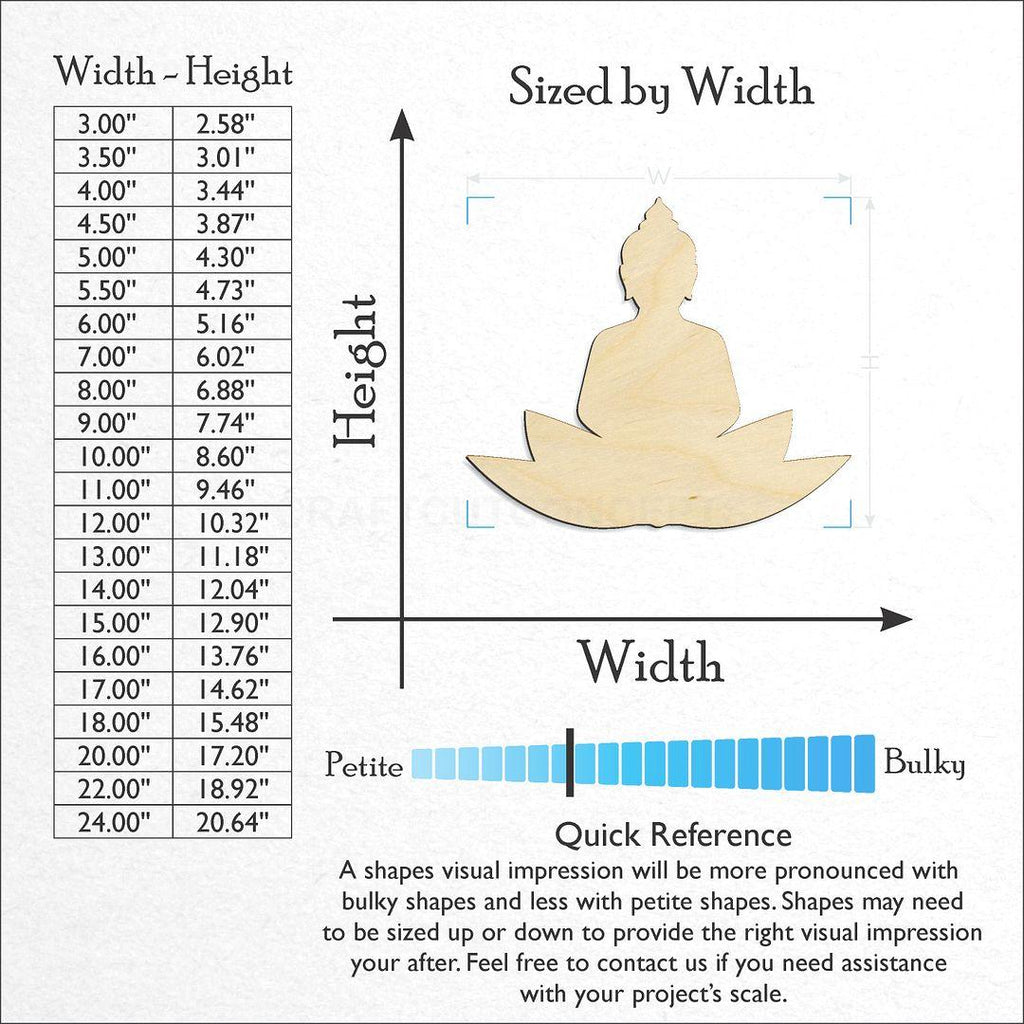 Sizes available for a laser cut Buddha craft blank