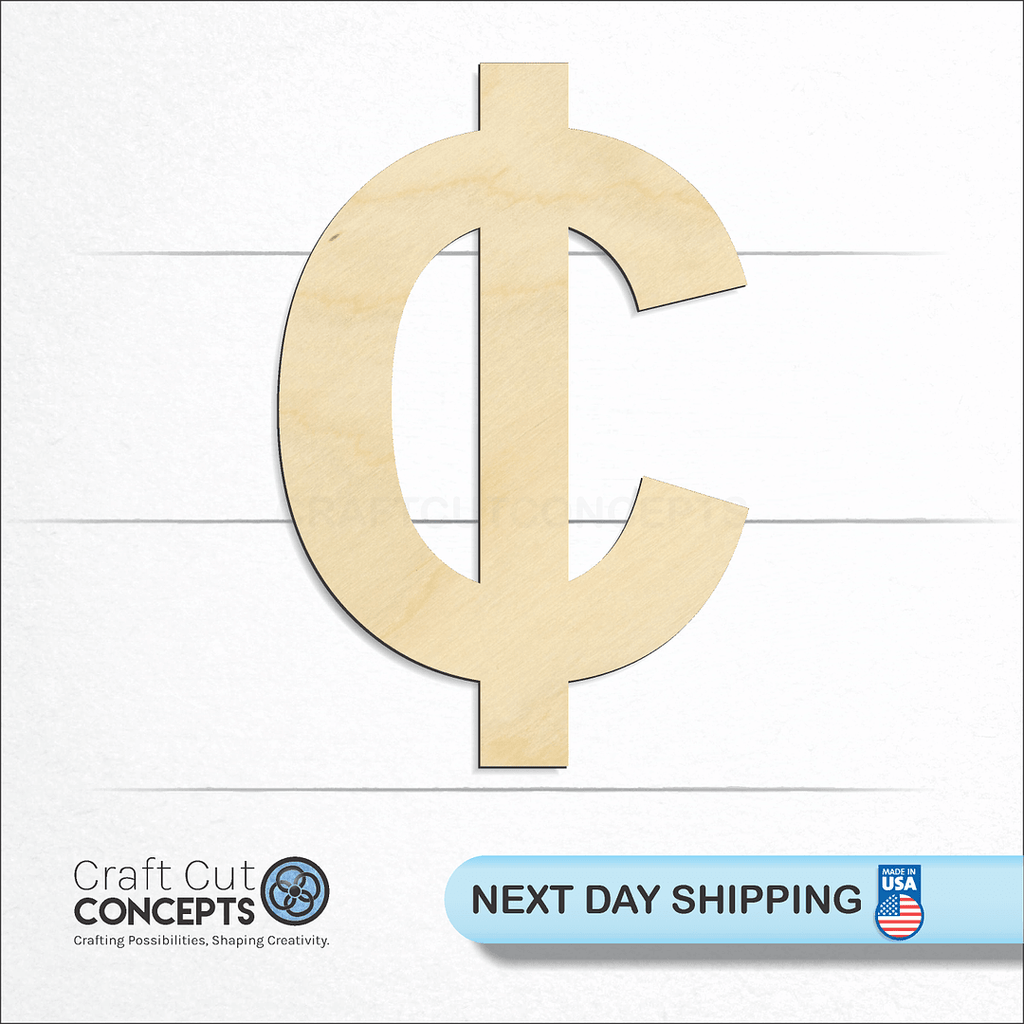 Craft Cut Concepts logo and next day shipping banner with an unfinished wood Cent Symbol craft shape and blank