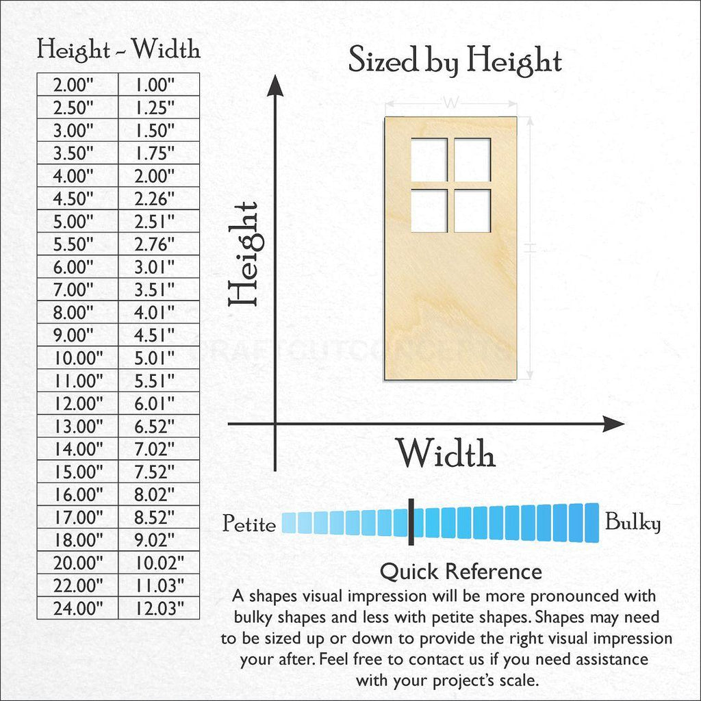 Sizes available for a laser cut Door craft blank