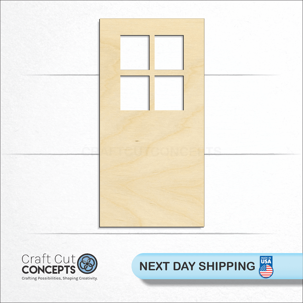 Craft Cut Concepts logo and next day shipping banner with an unfinished wood Door craft shape and blank