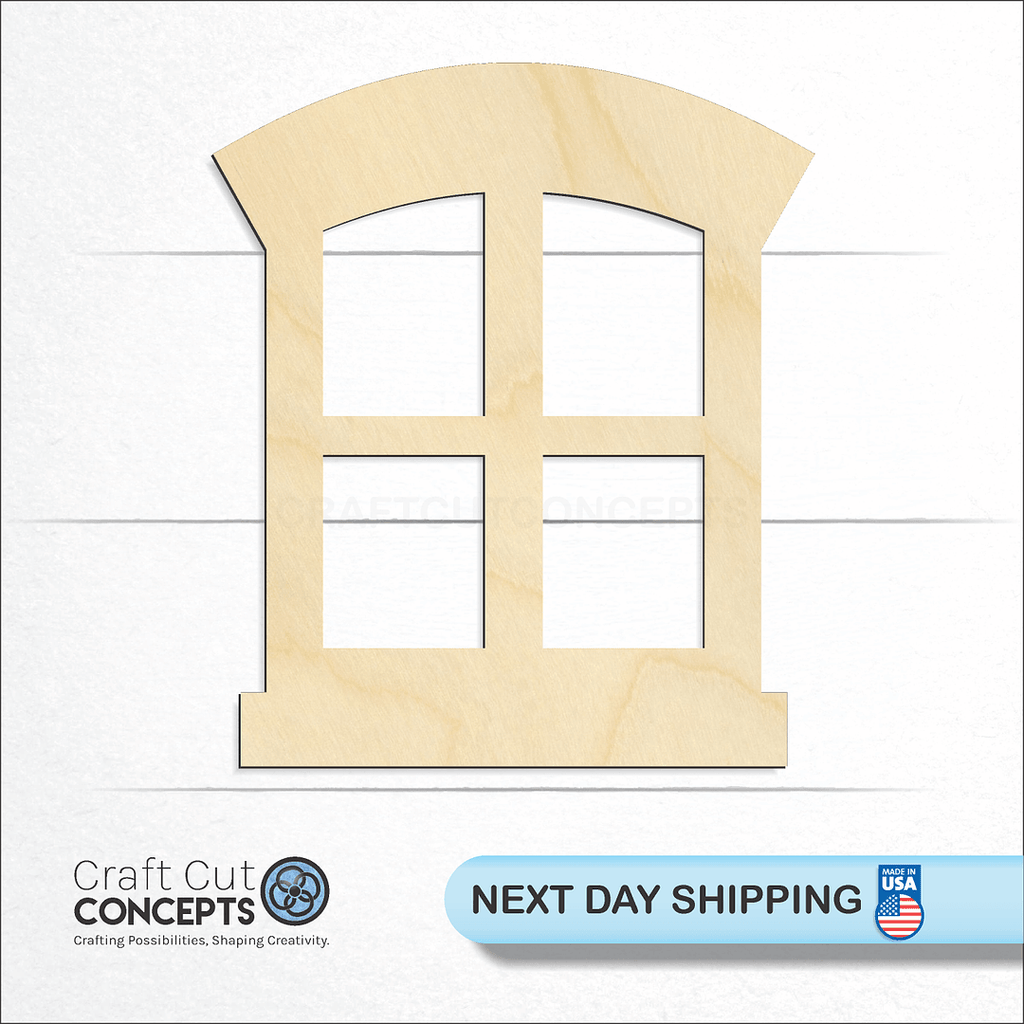 Craft Cut Concepts logo and next day shipping banner with an unfinished wood Window craft shape and blank