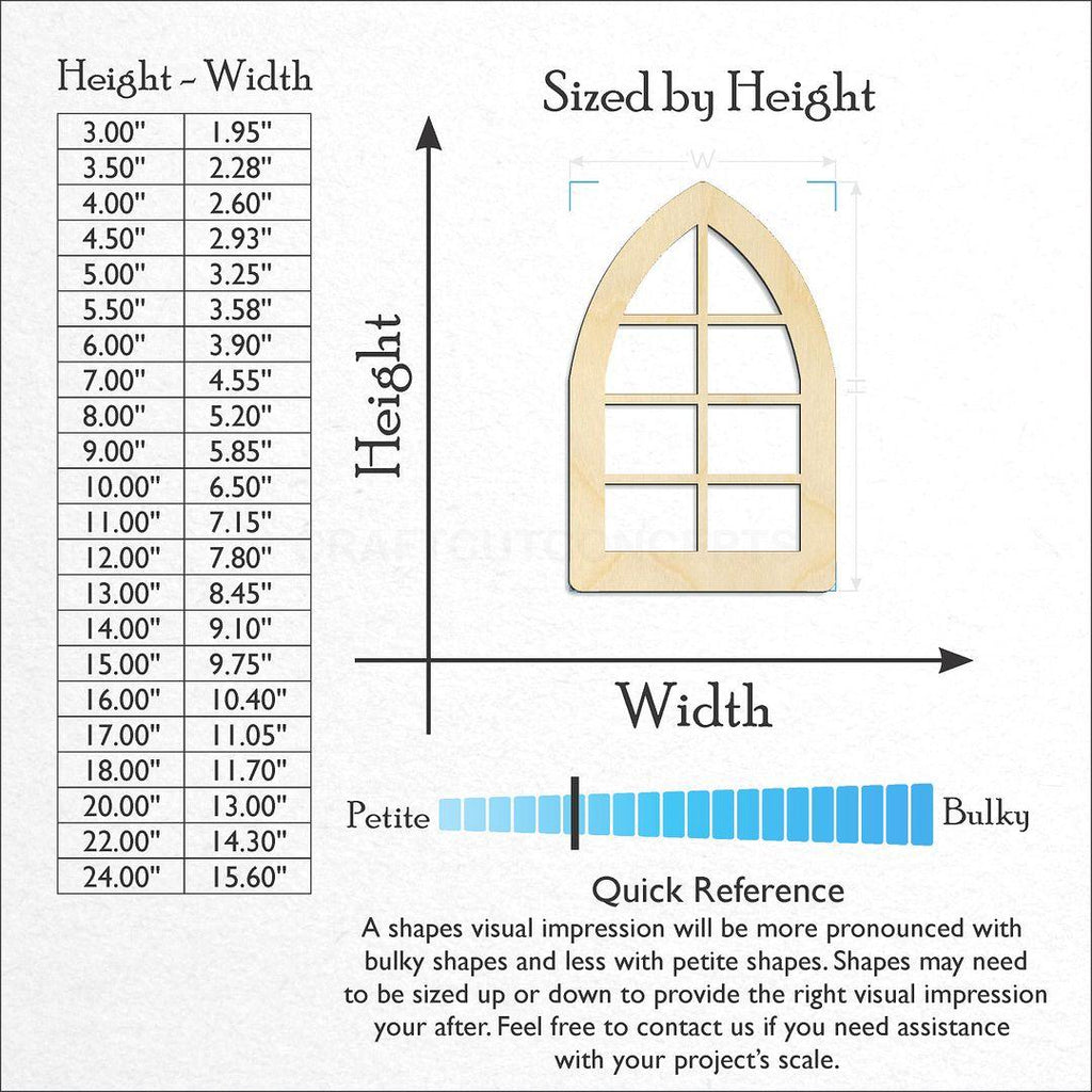 Sizes available for a laser cut Window craft blank