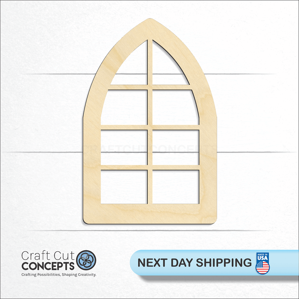 Craft Cut Concepts logo and next day shipping banner with an unfinished wood Window craft shape and blank