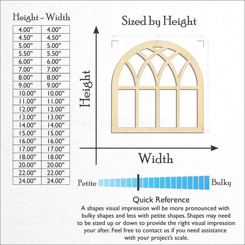 Sizes available for a laser cut Window craft blank