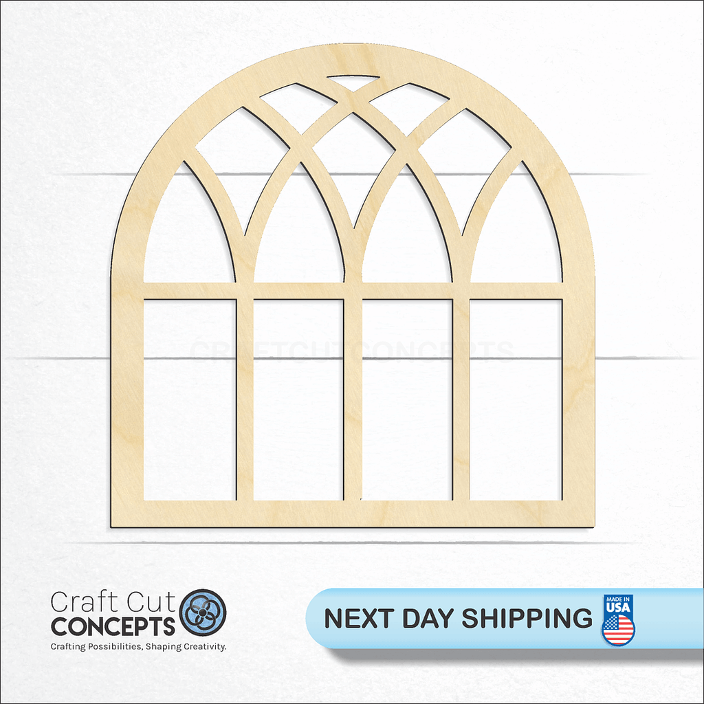 Craft Cut Concepts logo and next day shipping banner with an unfinished wood Window craft shape and blank