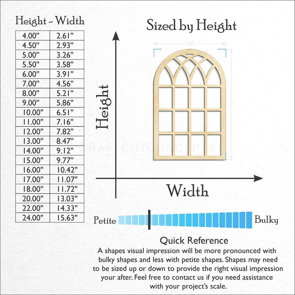 Sizes available for a laser cut Window craft blank