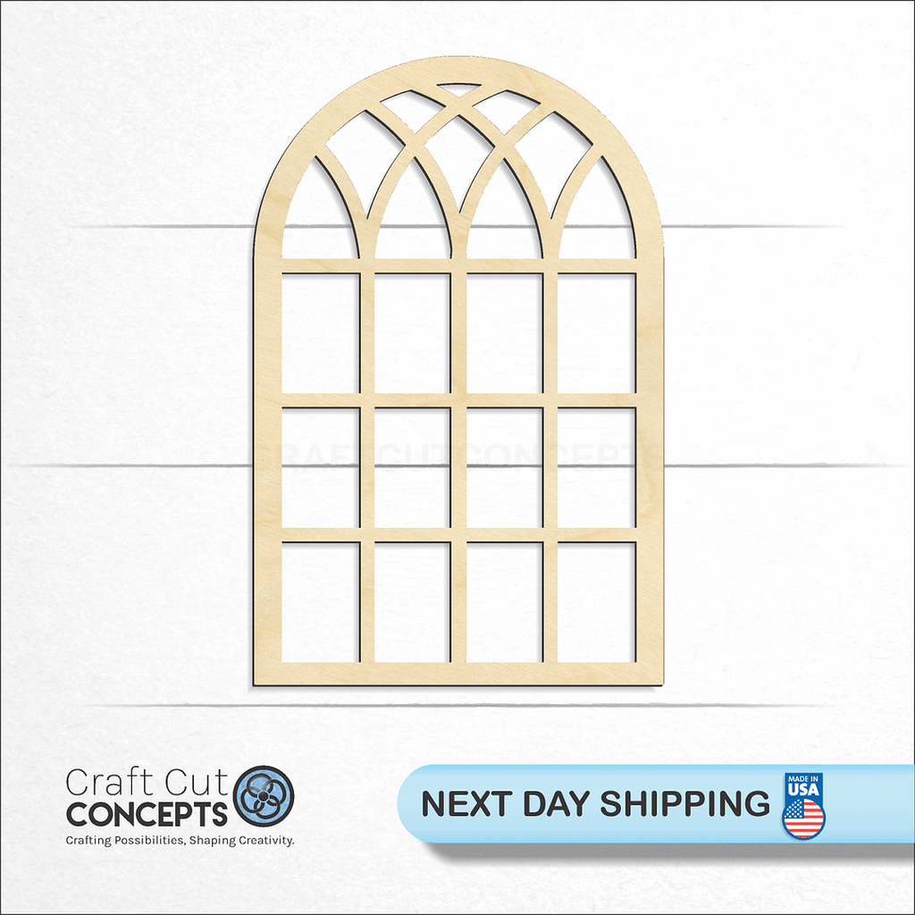 Craft Cut Concepts logo and next day shipping banner with an unfinished wood Window craft shape and blank