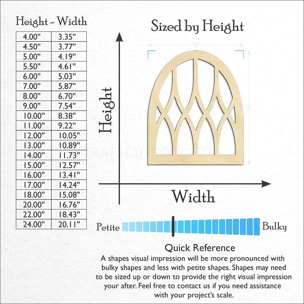 Sizes available for a laser cut Window craft blank