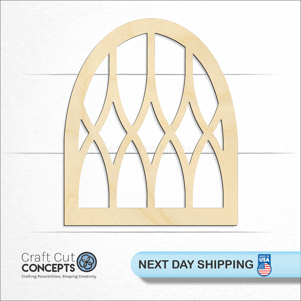 Craft Cut Concepts logo and next day shipping banner with an unfinished wood Window craft shape and blank