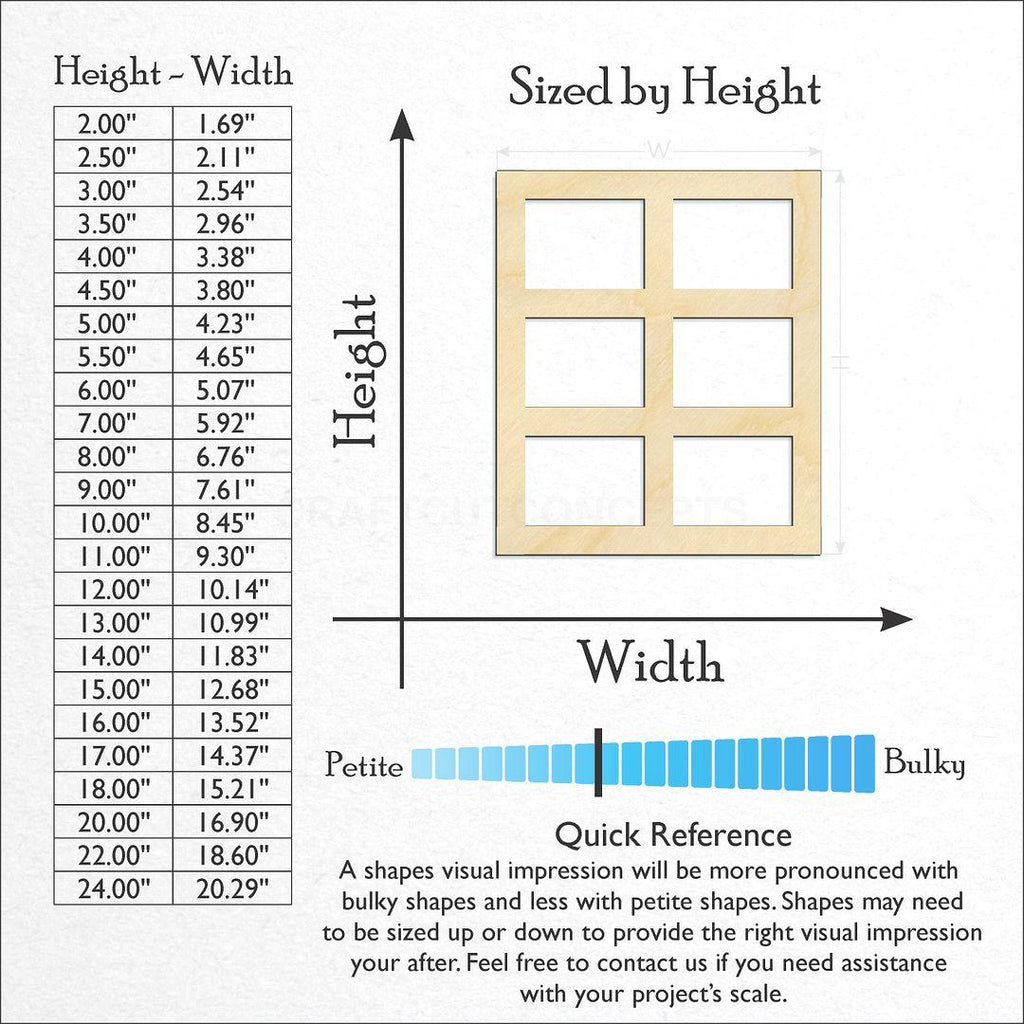 Sizes available for a laser cut Window craft blank