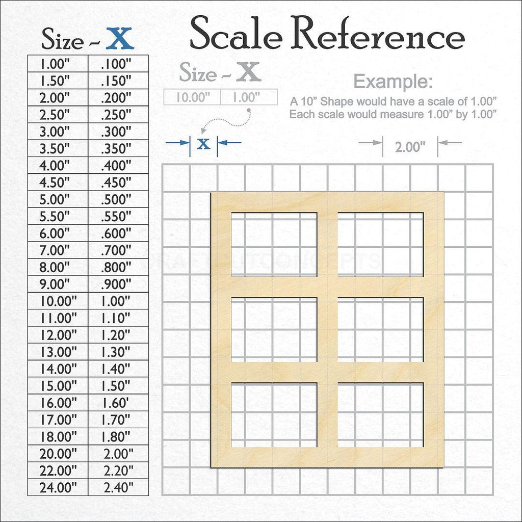 A scale and graph image showing a wood Window craft blank