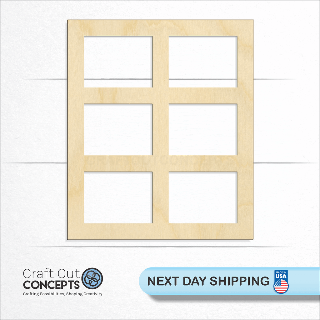 Craft Cut Concepts logo and next day shipping banner with an unfinished wood Window craft shape and blank