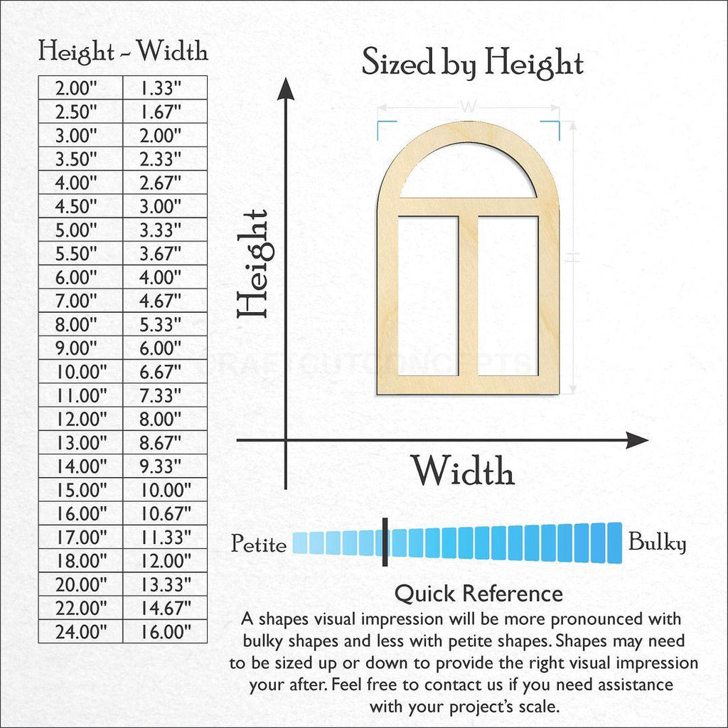 Sizes available for a laser cut Window craft blank