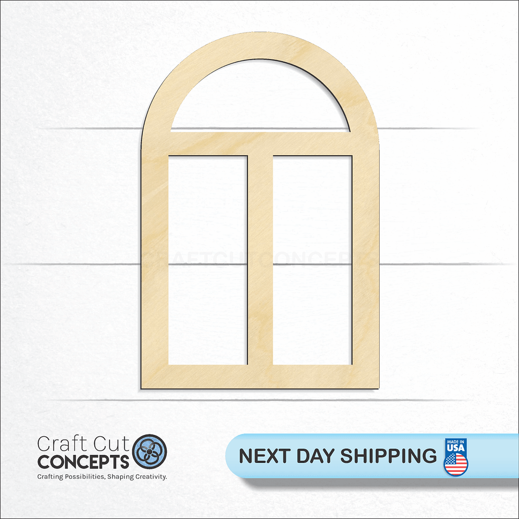 Craft Cut Concepts logo and next day shipping banner with an unfinished wood Window craft shape and blank