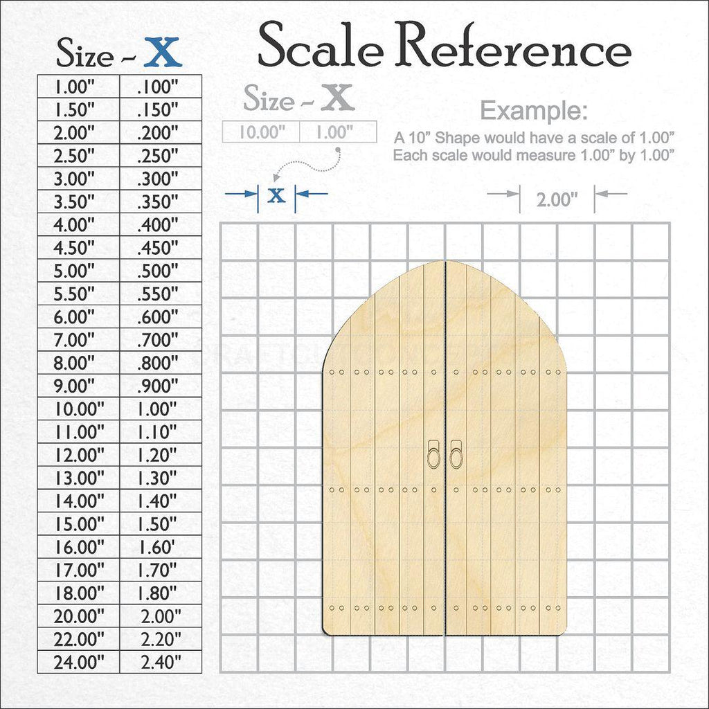 A scale and graph image showing a wood Fairy Castle Door craft blank