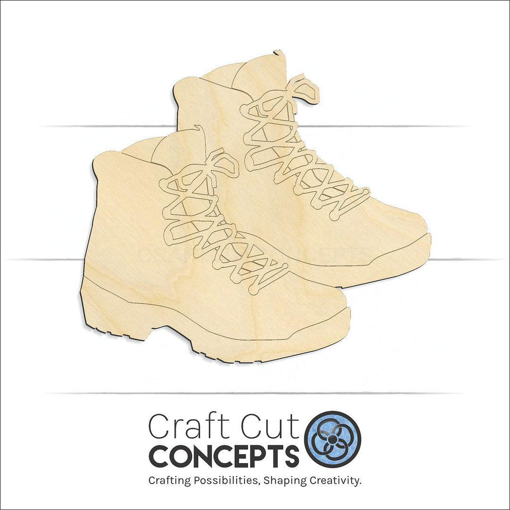 Craft Cut Concepts Logo under a wood Hiking Boots Pair craft shape and blank