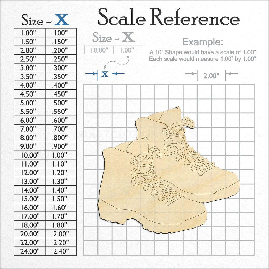 A scale and graph image showing a wood Hiking Boots Pair craft blank