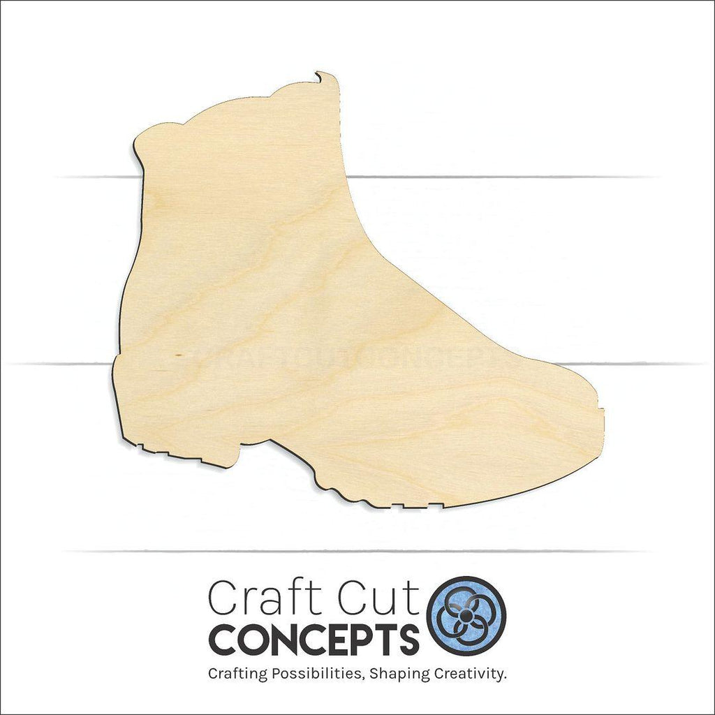 Craft Cut Concepts Logo under a wood Hiking Boots craft shape and blank