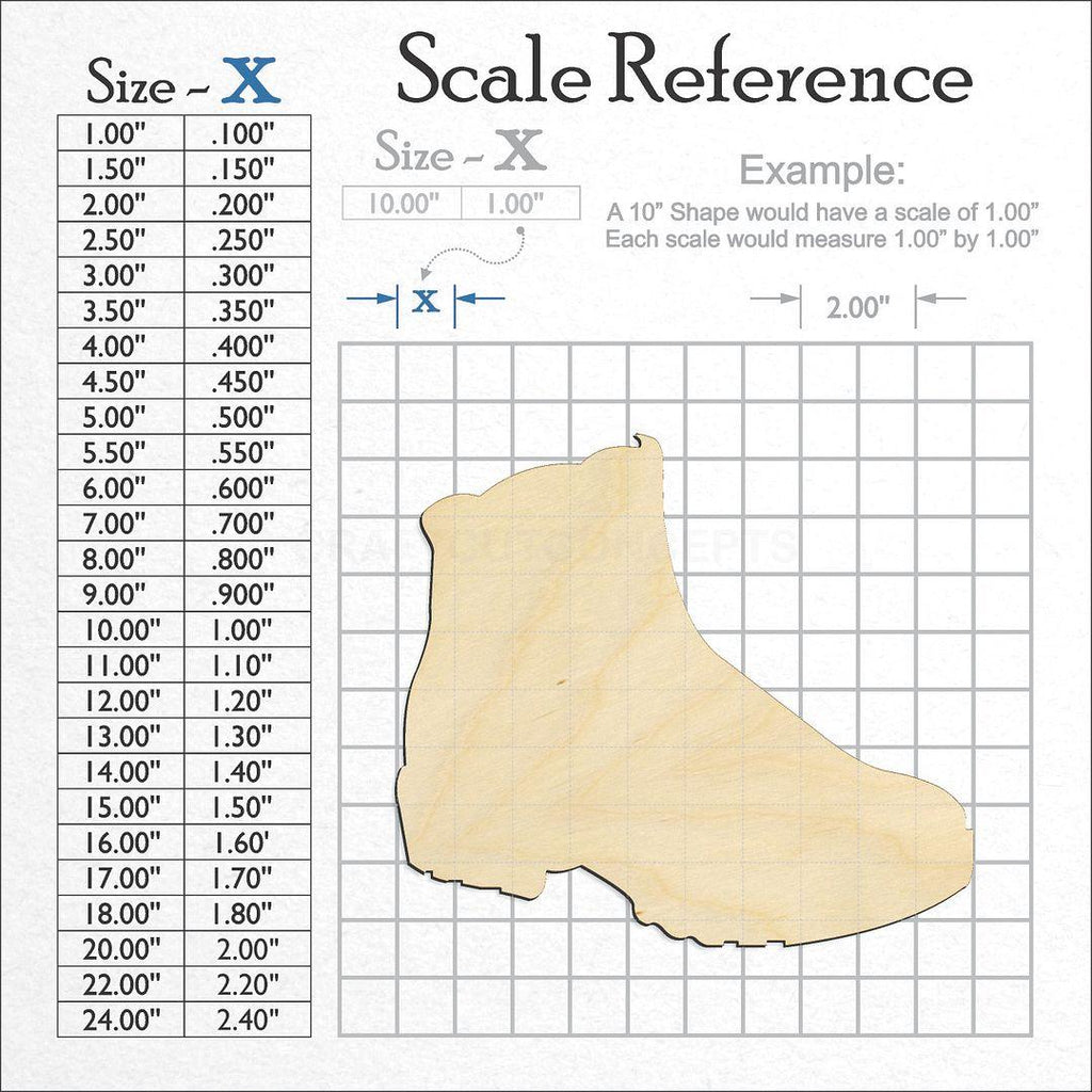 A scale and graph image showing a wood Hiking Boots craft blank