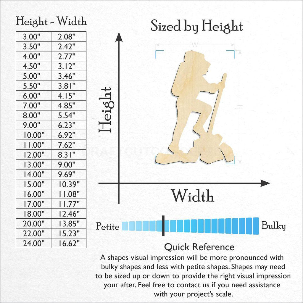 Sizes available for a laser cut Hiker craft blank