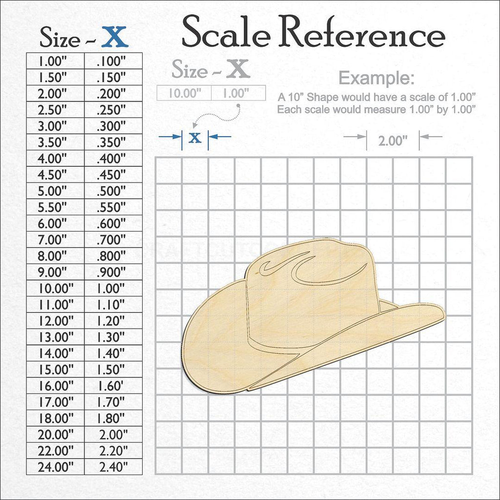 A scale and graph image showing a wood Cowboy Hat craft blank