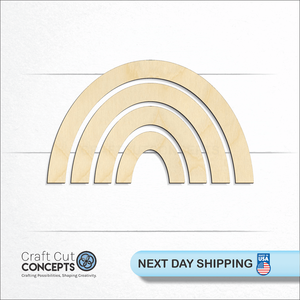 Craft Cut Concepts logo and next day shipping banner with an unfinished wood Multiple Piece Rainbow craft shape and blank