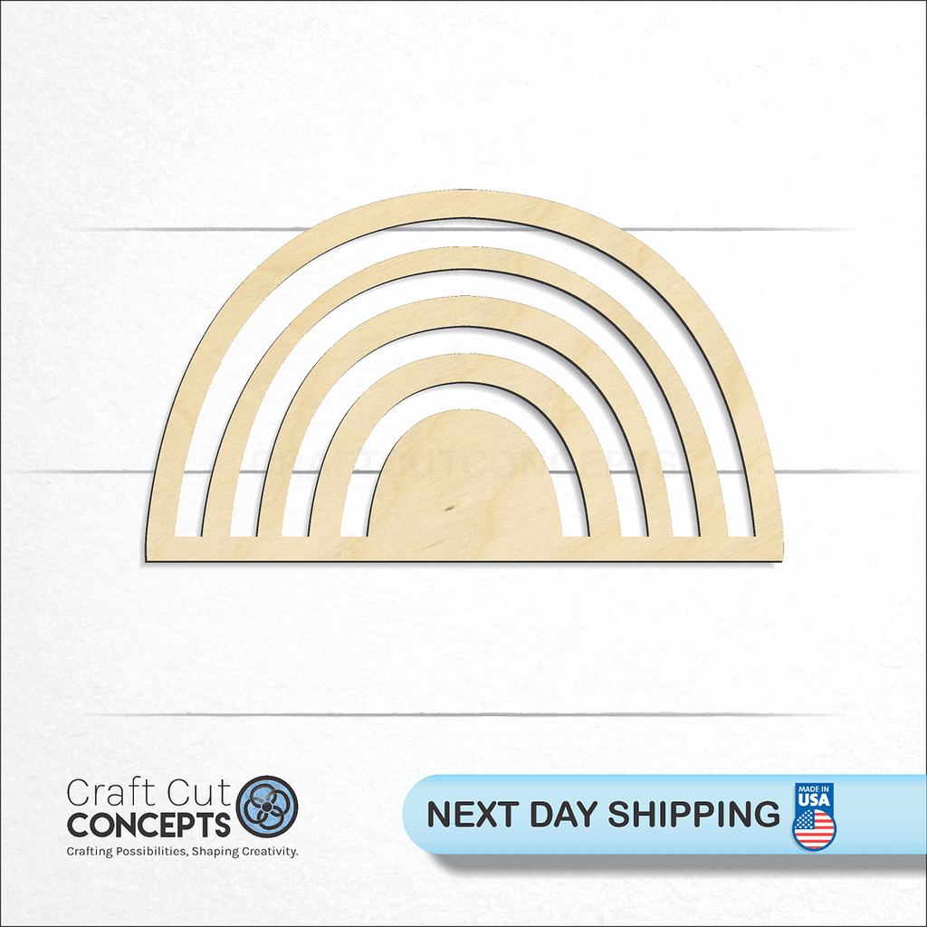 Craft Cut Concepts logo and next day shipping banner with an unfinished wood Invert Rainbow craft shape and blank