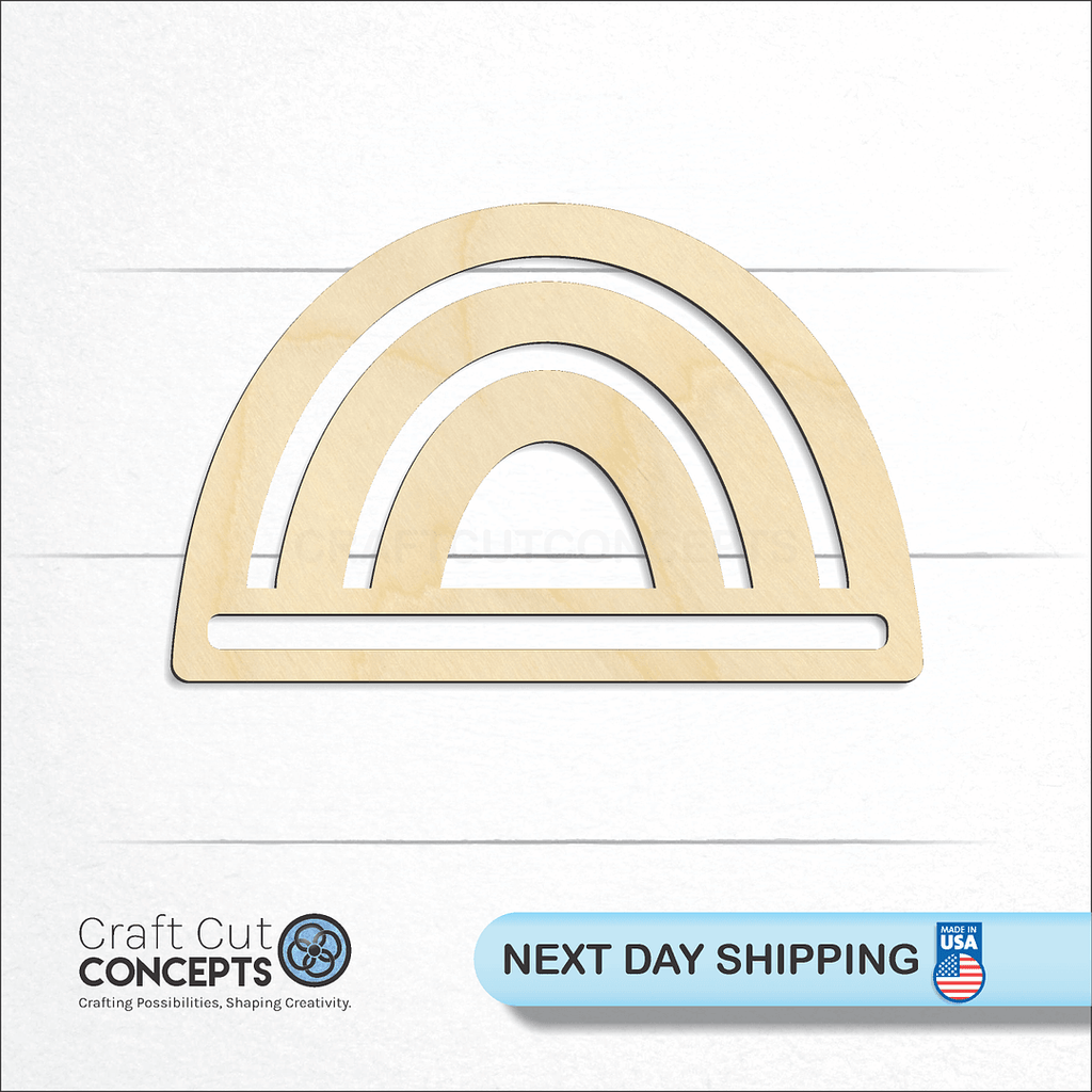 Craft Cut Concepts logo and next day shipping banner with an unfinished wood Invert Rainbow craft shape and blank