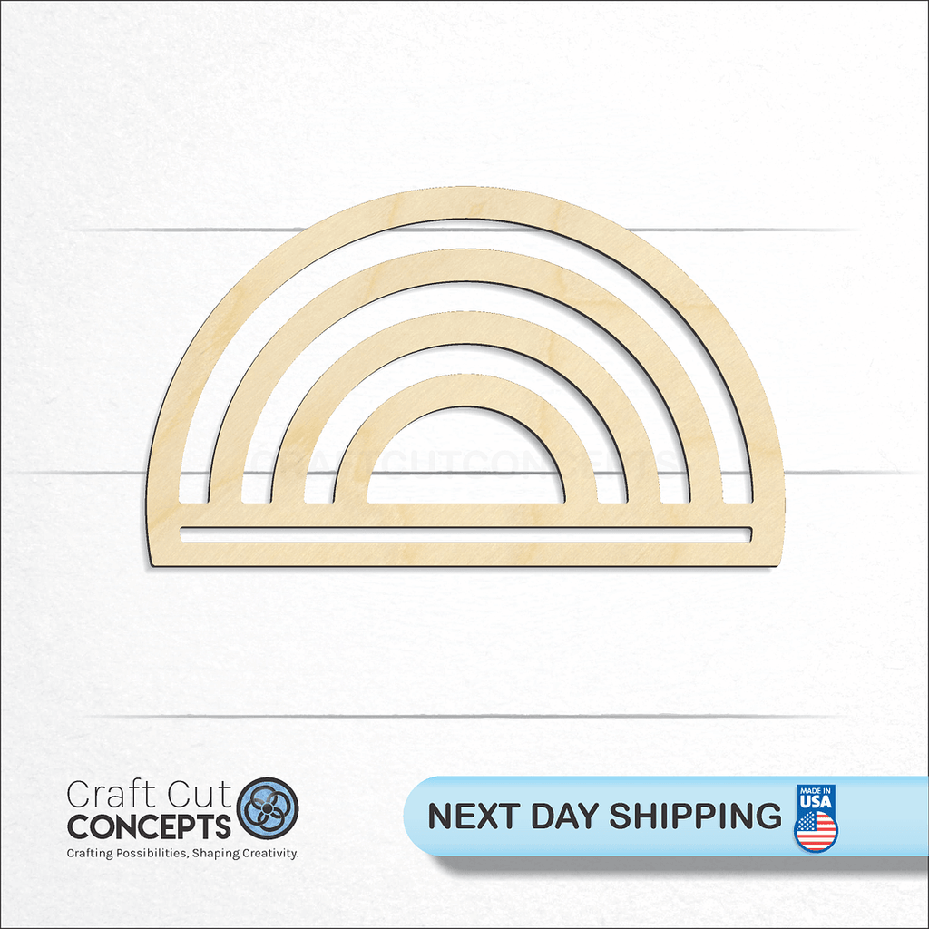 Craft Cut Concepts logo and next day shipping banner with an unfinished wood Invert Rainbow craft shape and blank