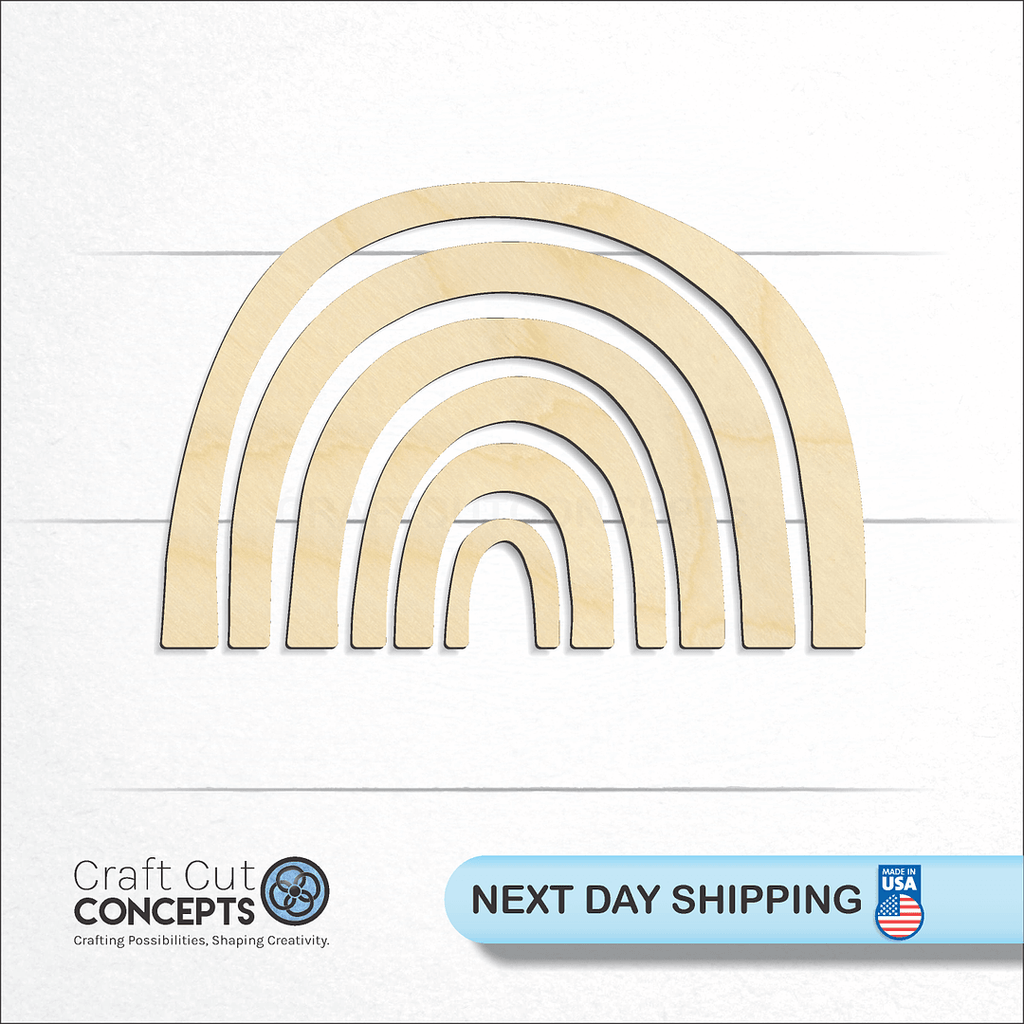 Craft Cut Concepts logo and next day shipping banner with an unfinished wood Multi Rainbow craft shape and blank