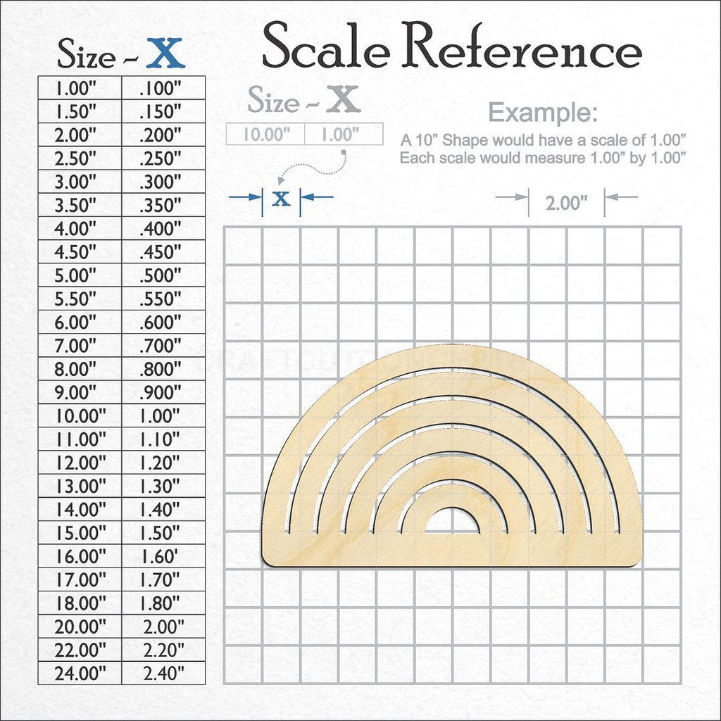 A scale and graph image showing a wood Six Rainbow Wide craft blank