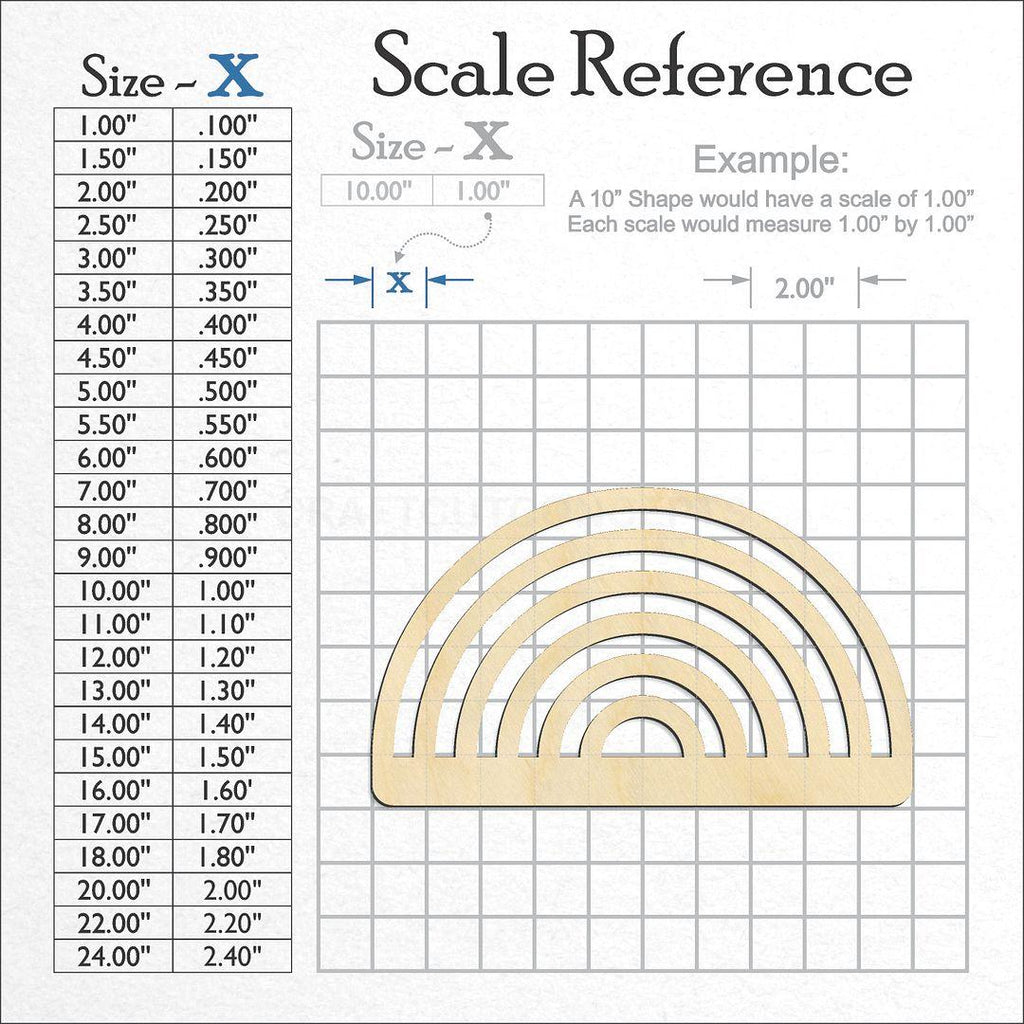 A scale and graph image showing a wood Six Rainbow Narrow craft blank