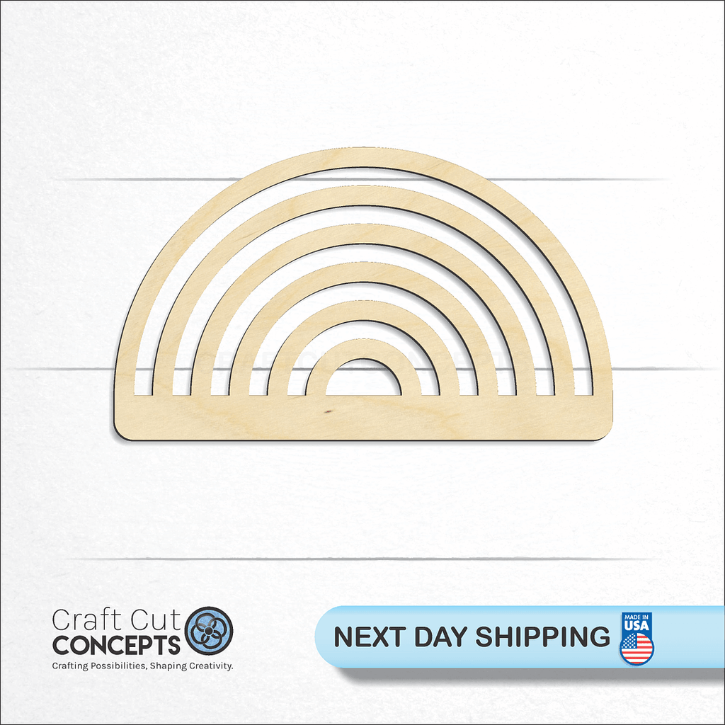 Craft Cut Concepts logo and next day shipping banner with an unfinished wood Six Rainbow Narrow craft shape and blank