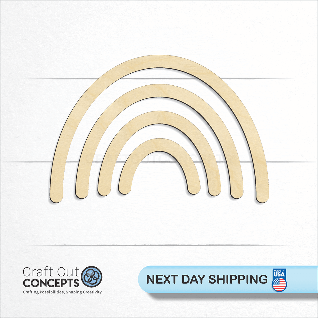 Craft Cut Concepts logo and next day shipping banner with an unfinished wood Multiple Piece Rainbow craft shape and blank