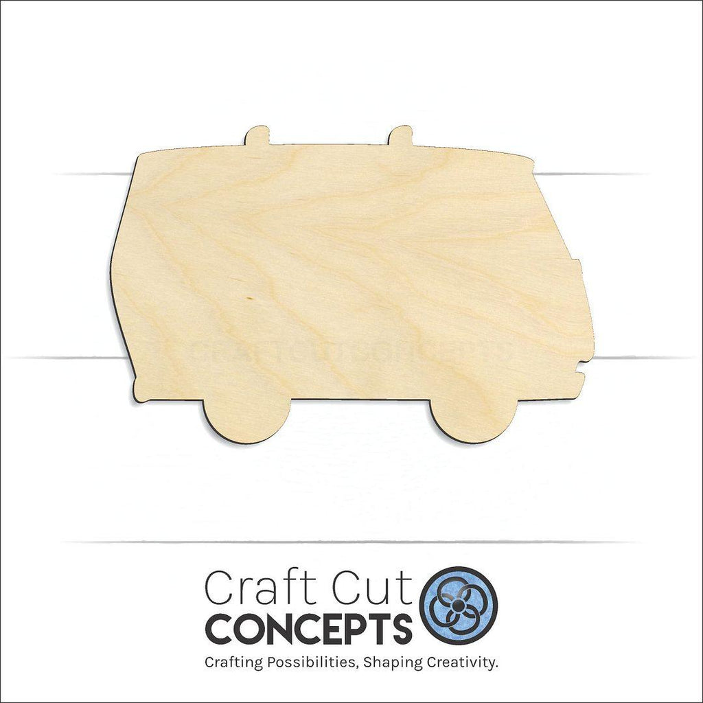 Craft Cut Concepts Logo under a wood Hippie Van craft shape and blank