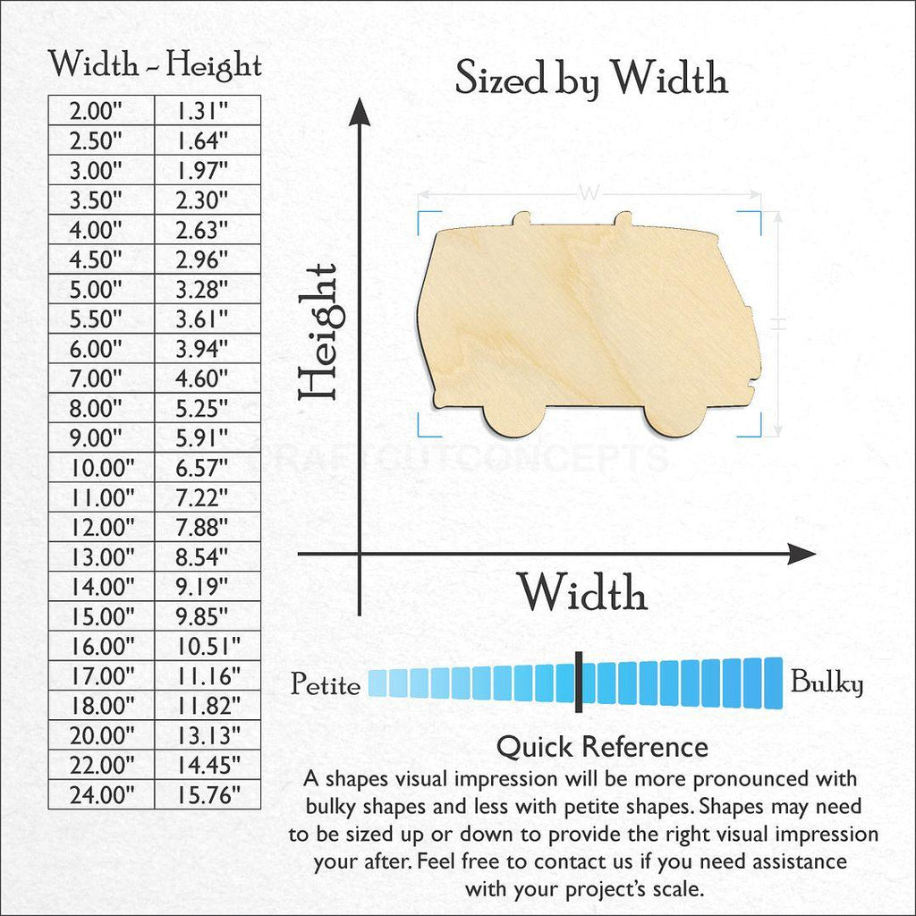 Sizes available for a laser cut Hippie Van craft blank