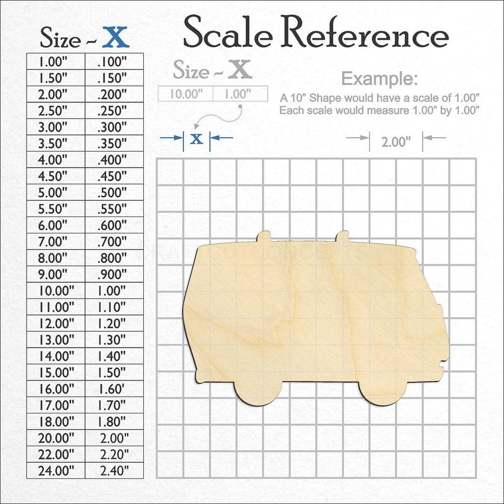 A scale and graph image showing a wood Hippie Van craft blank