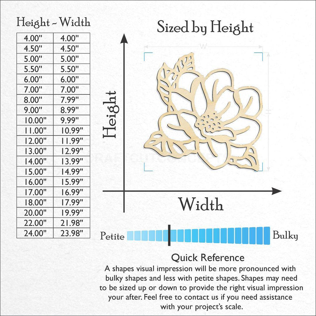 Sizes available for a laser cut Flower - Magnolia craft blank