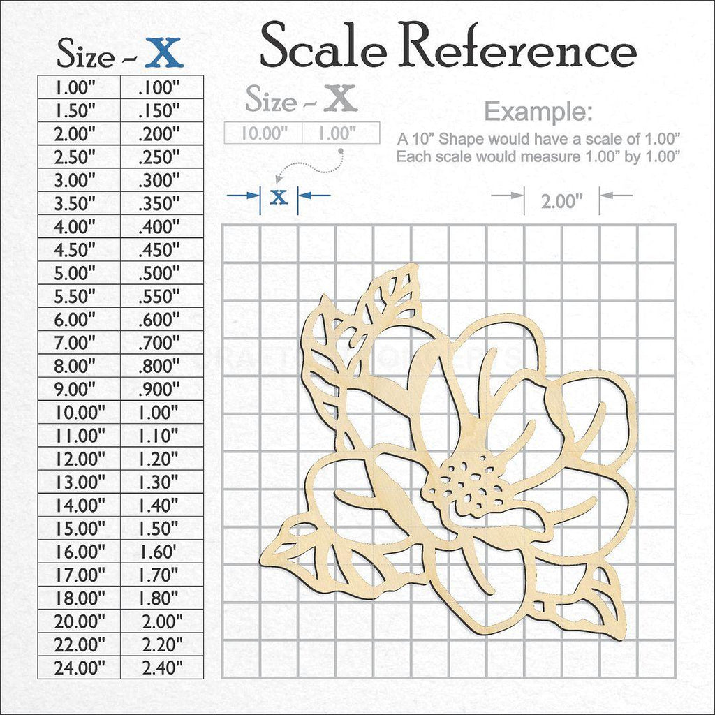 A scale and graph image showing a wood Flower - Magnolia craft blank