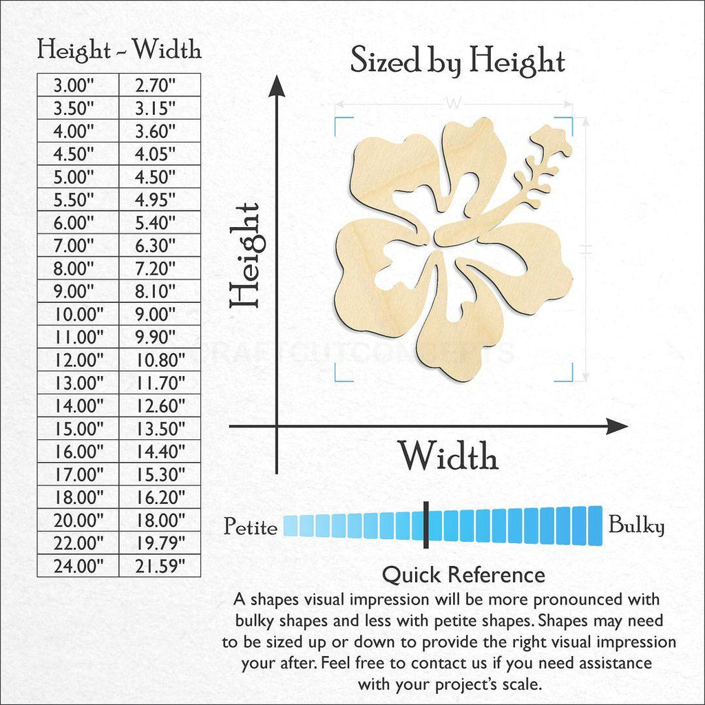 Sizes available for a laser cut Flower - Hibiscus craft blank